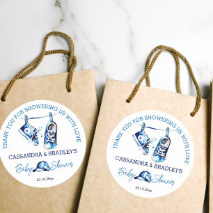 It's a boy blue baby shoes thank you favour classic round sticker
