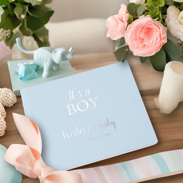 It's a Boy Blue Baby Shower Silver Foil Guest Book (Creator Uploaded)