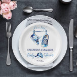 It's a boy blue baby sports shoe cap baby shower paper plate<br><div class="desc">It's a boy blue baby shower tableware blue sport shoes blue cap simple modern watercolor nice for sporty people</div>