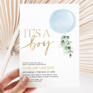 It's A Boy Blue Balloon Baby Shower Invitation
