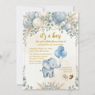 It's a boy blue balloon cute elephant baby shower  invitation