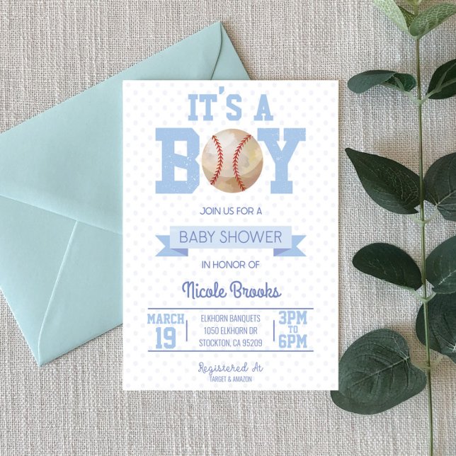 It's A Boy! Blue Baseball Baby Shower Invitation (Creator Uploaded)