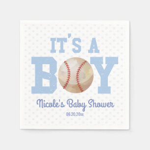 It's A Boy! Blue Baseball Baby Shower Napkin