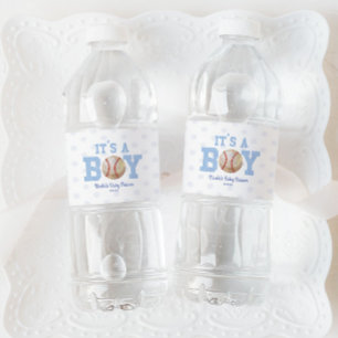 It's A Boy! Blue Baseball Baby Shower Water Bottle Label