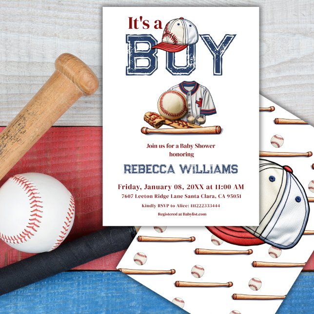 It's a Boy Blue Baseball Themed Baby Shower Invitation (Creator Uploaded)