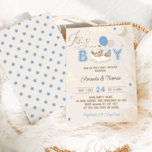 It's a Boy Blue Bear Baby Shower Invitation