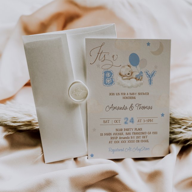 It's a Boy Blue Bear Baby Shower Invitation (Creator Uploaded)