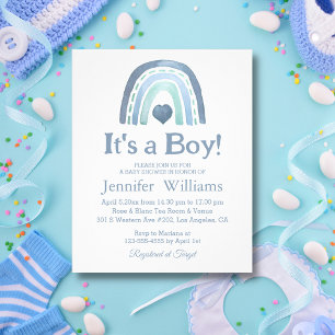 its a boy, blue boho baby shower invitation flyer