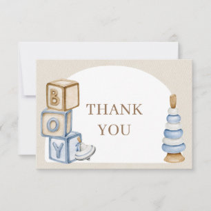 It's A Boy Blue Boho Blocks And Toys Arch Thank You Card