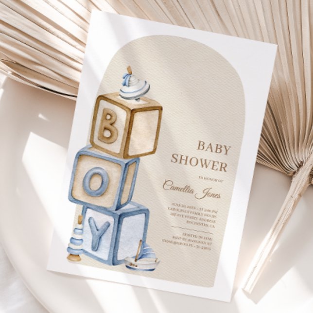  It's A Boy Blue Boho Blocks And Toys Baby Shower Invitation (Creator Uploaded)