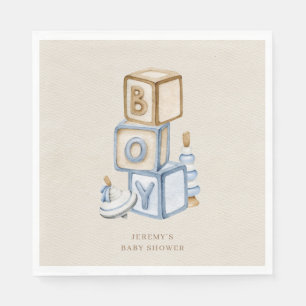 It's A Boy Blue Boho Wooden Blocks And Toys Napkin