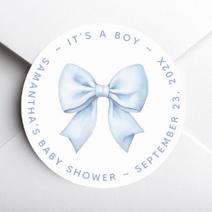 It's a Boy Blue Bow Baby Shower  Classic Round Sticker