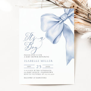 It's a Boy Blue Bow Baby Shower Invitation