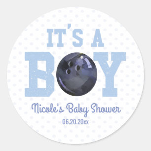 It's A Boy! Blue Bowling Ball Baby Shower Favour Classic Round Sticker