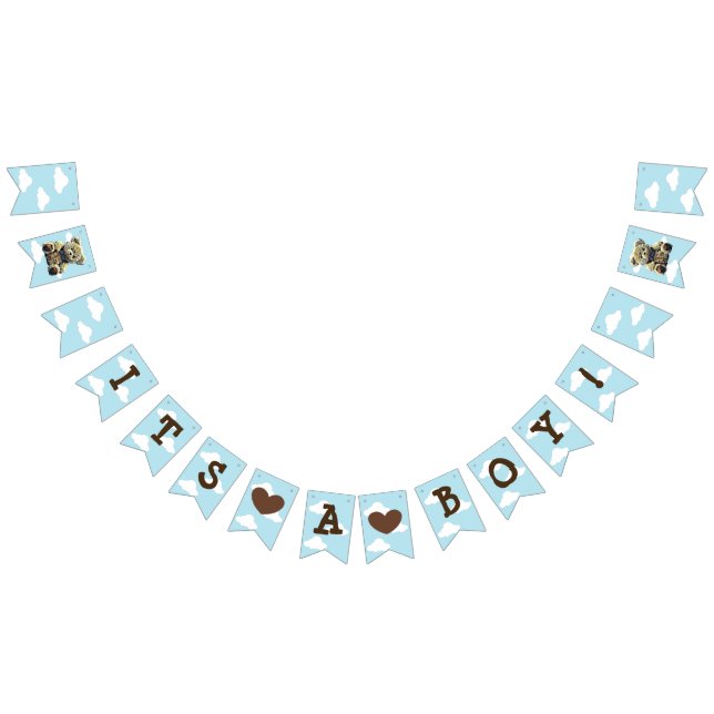 Its a boy Blue Clouds Teddy Bear Baby Shower Bunting (All)