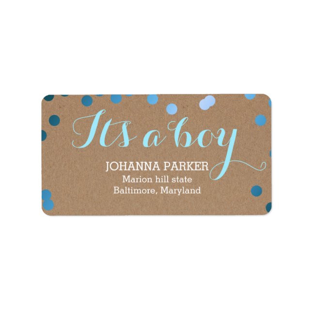 Its A Boy Blue Confetti Rustic Kraft Paper Label (Front)