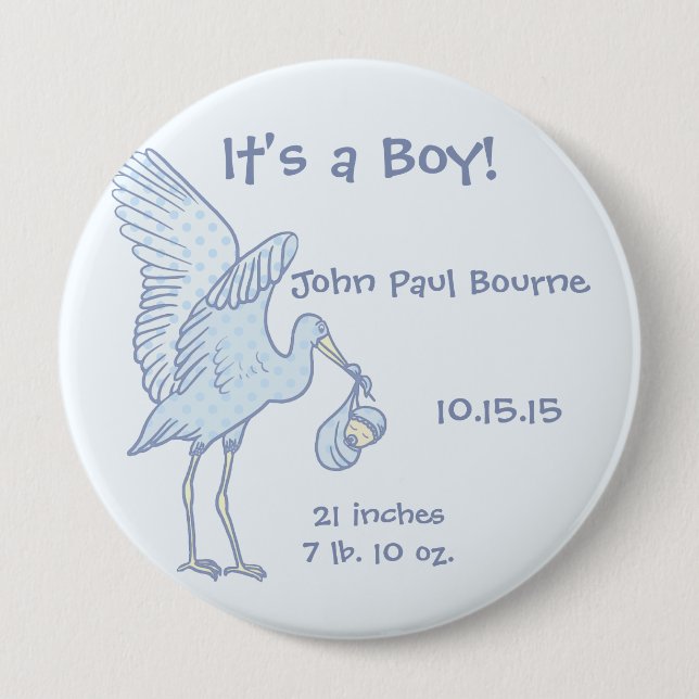 It's A boy! Blue Dots Stork Button (Front)