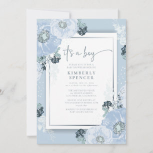It's A Boy Blue Floral Baby Shower Invitation