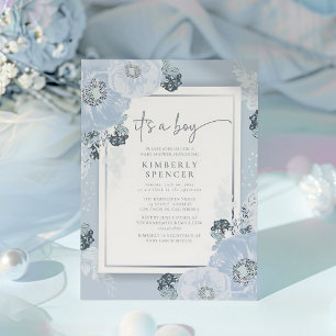 It's A Boy Blue Floral Baby Shower  Invitation