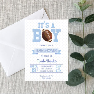 It's A Boy! Blue Football Baby Shower Invitation