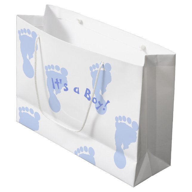 It's a Boy Blue Footprint Patterned Large Gift Bag (Front Angled)