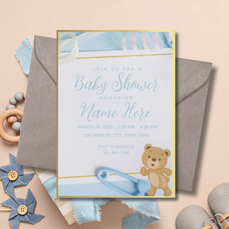 It's a Boy Blue Gold Baby Shower Invitation