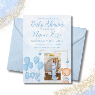 It's a Boy Blue Gold Custom Photo Baby Shower Invitation