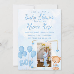 It's a Boy Blue Gold Custom Photo Baby Shower Invitation