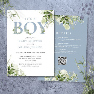 Its A Boy Blue Greenery All In One Baby Shower Invitation