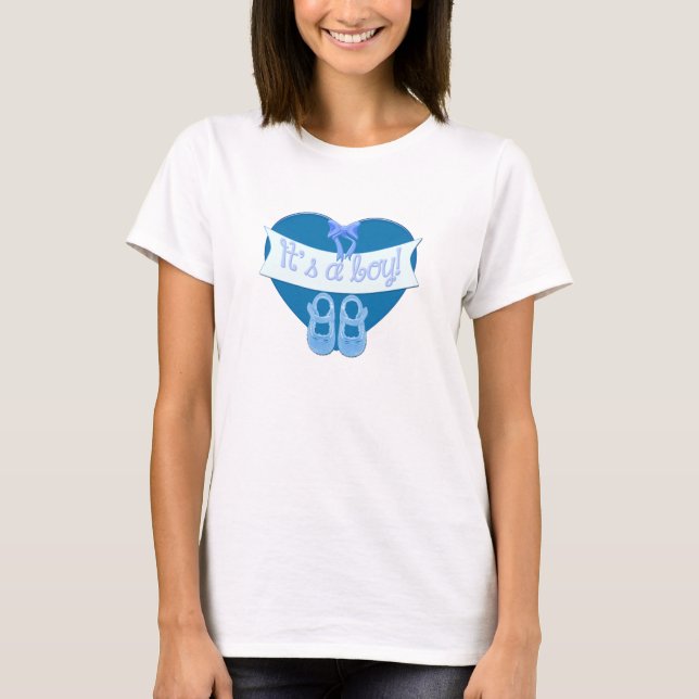 It's a boy Blue Heart Bow Baby Shower Maternity T-Shirt (Front)