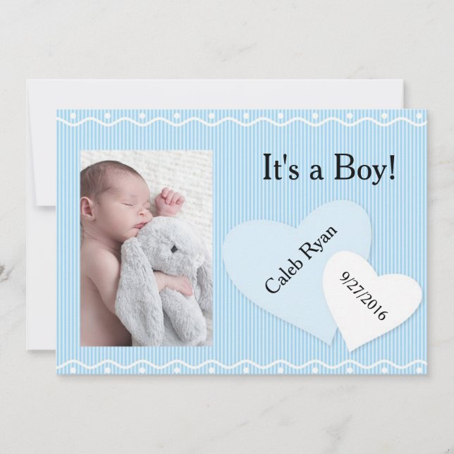 It's a Boy! Blue Hearts Birth Announcement (Front)
