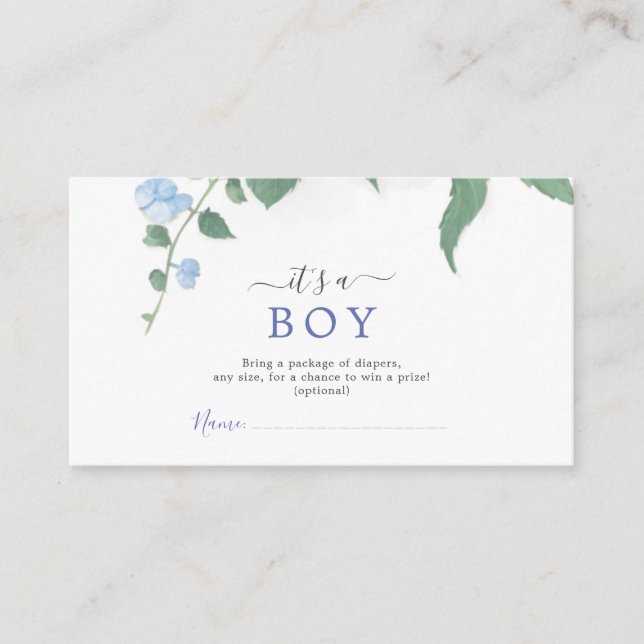  It's A Boy Blue Hydrangea Botanical Baby Shower Enclosure Card (Front)