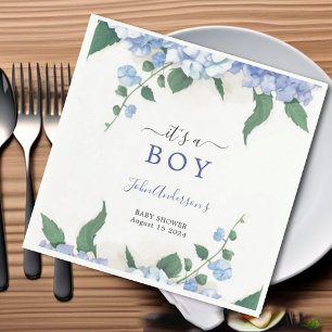  It's A Boy Blue Hydrangea Botanical Baby Shower Napkin