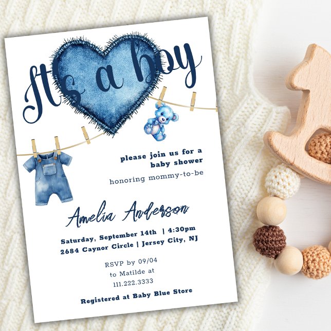 It's A Boy Blue Jeans Baby Shower Invitation (Creator Uploaded)