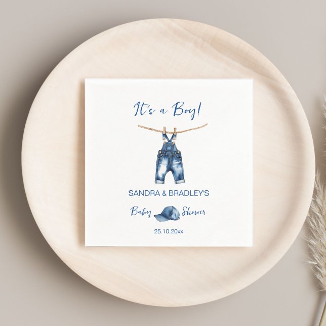 It's a boy blue jeans baby shower template napkin (It's a boy blue jeans baby shower template napkins personalized baby shower tableware decor simple)