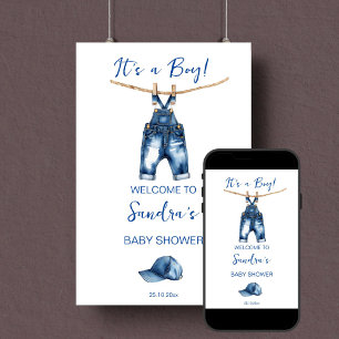 It's a boy blue jeans baby shower welcome sign