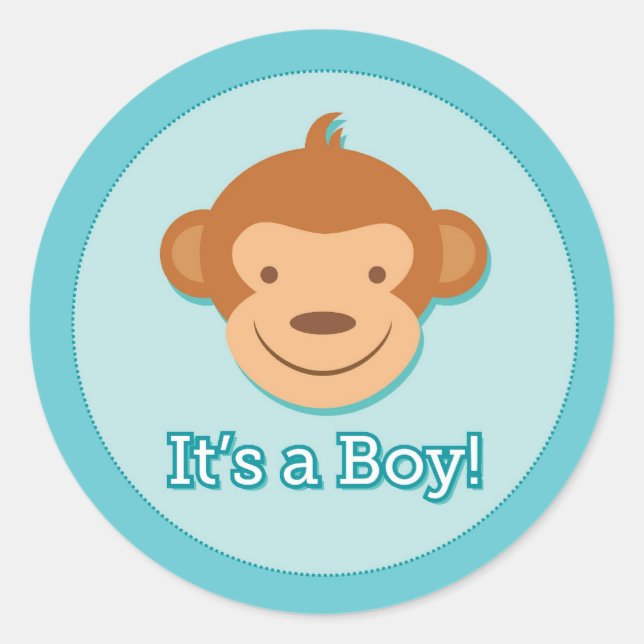 It's a Boy! - Blue Monkey Stickers - Round (Front)