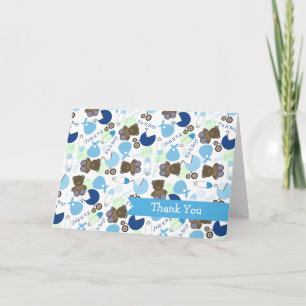 It's A Boy Blue Pattern Baby Shower Thank You Card