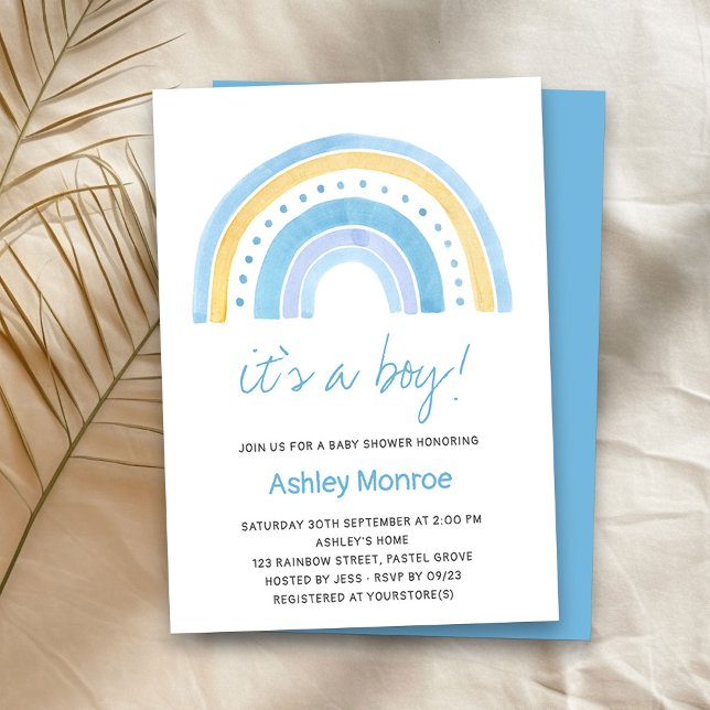 It's a Boy Blue Rainbow Baby Shower Invitation (It's a Boy baby shower invitation with cute rainbow)