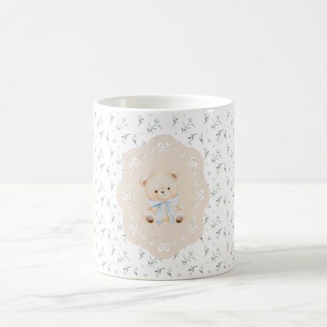 It's a Boy! Blue Ribbon Bow Teddy Bear Coffee Mug (Center)