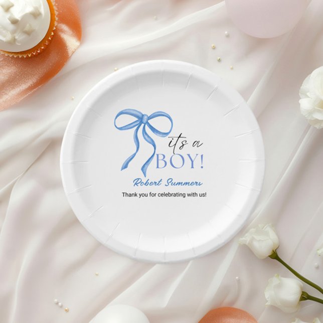 It's a Boy Blue Ribbon Paper Plate (Creator Uploaded)