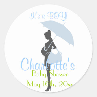 It's A BOY! Blue Silhouette Baby Shower Classic Round Sticker