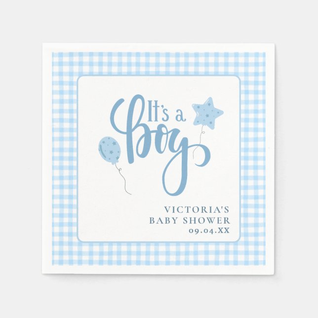 It's a Boy Blue Simple Script Baby Shower  Napkin (Front)