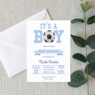 It's A Boy! Blue Soccer Ball Baby Shower Invitation