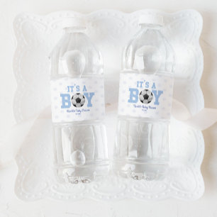 It's A Boy! Blue Soccer Ball Baby Shower Water Bottle Label
