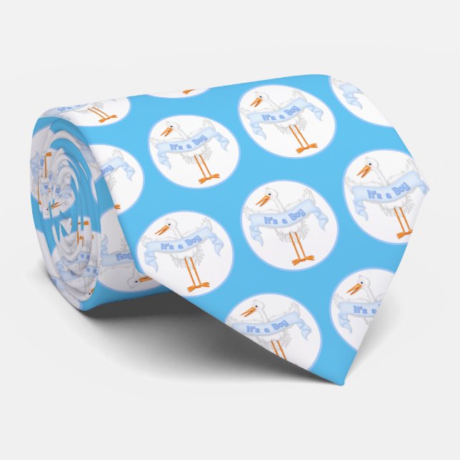 It's A Boy Blue Stork Tie (Rolled)