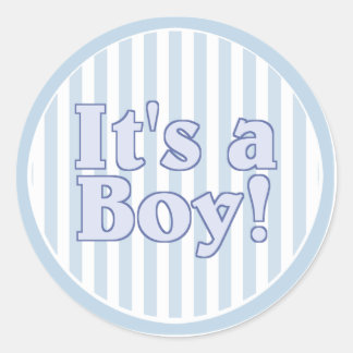 It's a Boy Blue Stripe Announcement Classic Round Sticker