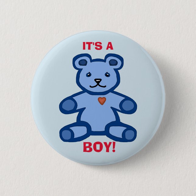 "It's a boy" blue teddy bear 6 Cm Round Badge (Front)