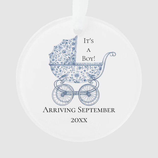 It's A Boy! Blue Toile Pregnancy Announcement Ornament (Front)