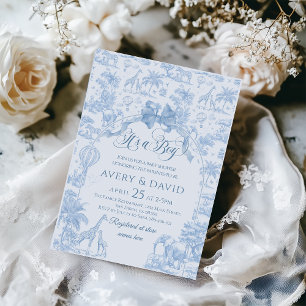 Its a Boy Blue Toile Safari Animal Baby Shower Invitation